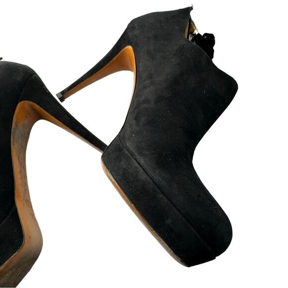 Gucci Betty Black Suede Bamboo Tassel Platform Ankle Booties Sz 37.5 - Picture 4 of 13